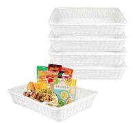 HEIHAK 5 Pack Poly Wicker Bread Baskets 15.7x11.8x2.8 Inch, Restaurant-Grade Food Display Trays, Moisture-Resistant for Kitchen Storage/Tabletop Serving/Hotel Buffet (White)