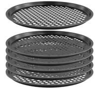 HEIHAK 6 PCS Round Pizza Trays, 33cm Non Stick Oven Trays with Holes, Black Carbon Steel Baking Trays for Pizzas, Cookies, Breads, Pies