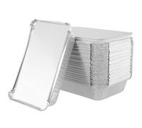 HEIHAK 60 PCS Tin Foil Trays with Lids, 21x14x4.5cm Aluminium Silvery Foil Boxes, Foil Food Containers for Meals, Roasting, Grilling, Takeaway
