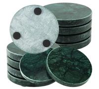 HEIHAK 8 PCS 4 Inches Marble Coasters, Round Stone Decorative Modern Coasters with Non-Slip Bottom for Glasses, Cups, Mugs, Emerald
