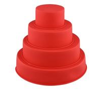 HEIHAK 8 PCS Red Silicone Cake Tins, 4 Sizes Round Cake Trays, Non-Stick Silicone Baking Trays for Cake Baking Making 10 15 20 25 cm