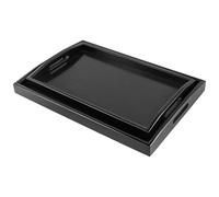 HEIHAK Set of 2 Rectangular Black Wooden Serving Tray, Solid Serving Tray with Handle, Wooden Pallet for Restaurant Bar Kitchen 36x23x4cm/40x28x4cm