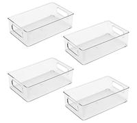 HEIHAK Set of 4 Clear Fridge Organisers Bins, 25.5 x 15 x 7.6 cm Stackable Storage Organiser with Handle, Plastic Kitchen Storage Container for Refrigerator, Pantry, Cupboard