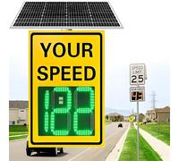 HEIHEIZI Solar Powered Radar Speed Limit Sign with Accessories LED Radar Feedback Sign Traffic Feedback Warning Board Speed Display Support Personalized Customization 60x90cm/24″x35″-黄色