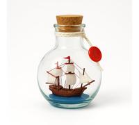 Heiko Blume Digging Ship in Glass - Mini "Ship in the Bottle" in Round Glass Bottle with Cork & Cord - Maritime Decoration, 10 cm High, 7.5 cm Diameter - Gift Idea for North Sea / Baltic Sea Fans