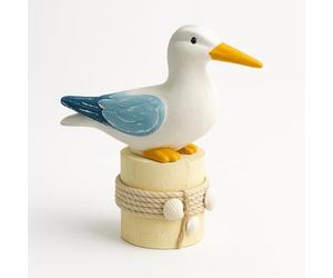 Heiko Blume Seagull on Bollard - Maritime Decorative Wooden Figurine, Hand Painted with Rope & Shell Details, Beach House Decoration for Living Room, Bathroom & Shelf