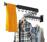 HEILAIYI Clothes Drying Rack for Laundry,Wall Mounted Clothes Hanger Rack,Folding,Retractable,Collapsible(J Shape Hooks)