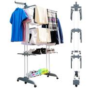 HEILAIYI Drying Rack Stand,4-Tier All Foldable,More Space Saver,Laundry Drying Rack with Wheels, Stainless Steel, Rolling Clothes Horses Dryer Rack, Indoor Outdoor Use