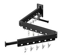 HEILAIYI Wall Mounted Clothes Hanger,Clothes Drying Rack,Laundry Drying Rack,Clothes Rack,Laundry Rack Wall Mount,Retractable Collapsible Drying Rack Clothing (Windproof Holes,with Clips),Black