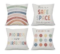 heilkee Classroom Decor Calming Corner Items for Kids School Counselor Gifts Boho Throw Pillow Covers Calm Down Corner Supplies Calm Corner Must Haves Therapist Gifts Set of 4, 18x18 Inches