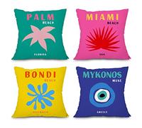heilkee Preppy Room Decor Aesthetic Travel Throw Pillow Covers Set of 4 Decorative Soft Pillowcase Colorful Square Cushion Case for Teens Girls Bedroom College Dorm Sofa,18x18 Inches
