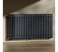 Heilmetz Double Column Radiator 600 x 1190 mm Anthracite | Horizontal Design Radiator, 4256 BTU / 1247 W, G1/2 Connections, Cast Iron Style for UK Central Heating
