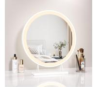 Heilmetz Dressing Table Mirror with Lights 40 cm Round Dimmable | 3 Colour Modes, Touch Control, Memory Function, Light Up Vantiy Mirror for Dressing Table, Freestanding, White Metal Frame