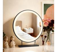 Heilmetz Hollywood Vanity Mirror ф48 cm Dressing Table Mirrors with Lights, Light up Mirror Makeup Mirror Make up Mirrors with Lighting with 3 Color Temperature, Black Round