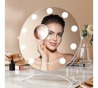 Heilmetz Hollywood Vanity Mirror with Lights 40 cm Round, 9 LED Bulbs White | 3 Colour Modes, Dimmable, 360° Rotatable, 7x Magnifying Mirror, Touch Control, Memory Function, Light Up Makeup Mirror