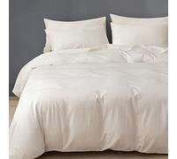 HeimenAogo 600 Tc Egyptian Cotton Duvet Cover Queen Size Ultra Soft and Breathable Bedding Set with Zipper Closure Long Staple Washed Cotton Duvet Cover Linen Like Texture Off-White 3 Pcs