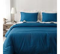 HeimenAogo Extra-Long Staple Cotton Duvet Cover Set Queen Sateen Weave, Silky Soft Breathable Comforter Cover with Zipper Closure, High TC Egyptian Cotton Blanket Cover, Deep Water Blue 90"×90"