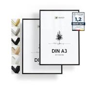 Heimlich® - Picture Frames - Black, A3, Aluminium, 2 Pack - 16.5x11.7 Inch Metal Frame - 42x29.7 cm Photo Frame - with Shatterproof PS Plastic Sheet