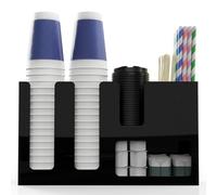 HeiMma Acrylic Coffee Bar Station Organizer, Black, Coffee Cup and Lid Holder, 9.4 x 8.2 x 3.9 inches