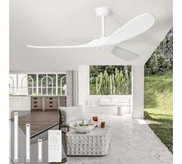 Heimo - 52 Inch White Ceiling Fan Without Light, 3 Wood Leaf Indoor Outdoor Ceiling Fans Without Lights for Patios Bedroom Living Room Propeller Modern