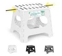 HEIMWOHL Reinforced Folding Step Stool, 11 Inch White Foldable Stool with Enhanced Stability, Anti-Slip Design for Kids & Adults, Supports 150kg, Lightweight, Easy to Store, Ideal for Kitchen