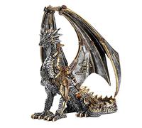 HEINBOW Steampunk Dragon Statue Gothic Retro Mechanical Gear Sitting Dragon Metallic Look Resin Sculpture for Home Man Cave Decor 12'' High