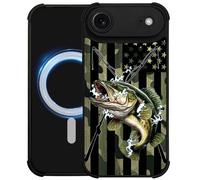 heindiy case for iPhone 17 Air,Compatible with Magsafe,All-Round Protection Shockproof Anti-Scratches TPU Case Cover-Camo American Flag Bass Fish