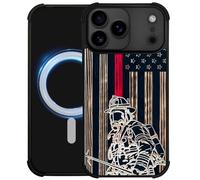 heindiy case for iPhone 17 Pro,Compatible with Magsafe,All-Round Protection Shockproof Anti-Scratches TPU Case Cover-Wood Grain Flag Firefighter American Flag 002