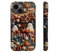heindiy Compatible with iPhone 15 Case,Wireless Charging Compatible,Patented 2-in-1 Dual-Layer Protection, Hot Transfer Print Hard Shell Cover - Garden Spooky Ghosts Halloween