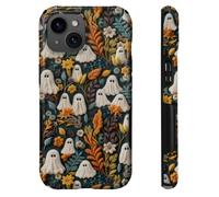 heindiy Compatible with iPhone 15 Case,Wireless Charging Compatible,Patented 2-in-1 Dual-Layer Protection, Hot Transfer Print Hard Shell Cover - Halloween Spooky Ghosts Autumn Garden