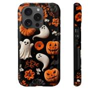 heindiy Compatible with iPhone 15 Pro Case,Wireless Charging Compatible,Patented 2-in-1 Dual-Layer Protection, Hot Transfer Print Hard Shell Cover - Pumpkins and Ghosts Halloween