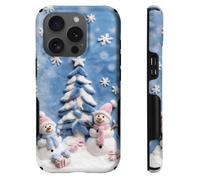 heindiy Compatible with iPhone 15 Pro Max Case,Wireless Charging Compatible,Patented 2-in-1 Dual-Layer Protection, Hot Transfer Print Hard Shell Cover - Winter Snowman Christmas Tree