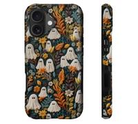 heindiy Compatible with iPhone 16 Case,Wireless Charging Compatible,Patented 2-in-1 Dual-Layer Protection, Hot Transfer Print Hard Shell Cover - Halloween Spooky Ghosts Autumn Garden