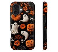 heindiy Compatible with iPhone 16 Case,Wireless Charging Compatible,Patented 2-in-1 Dual-Layer Protection, Hot Transfer Print Hard Shell Cover - Pumpkins and Ghosts Halloween