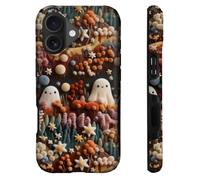 heindiy Compatible with iPhone 16 Case,Wireless Charging Compatible,Patented 2-in-1 Dual-Layer Protection, Hot Transfer Print Hard Shell Cover - Garden Spooky Ghosts Halloween