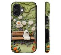 heindiy Compatible with iPhone 16 Case,Wireless Charging Compatible,Patented 2-in-1 Dual-Layer Protection, Hot Transfer Print Hard Shell Cover - in The Garden Lonely Ghosts