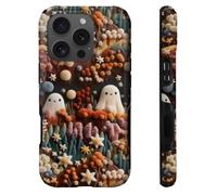 heindiy Compatible with iPhone 16 Pro Case,Wireless Charging Compatible,Patented 2-in-1 Dual-Layer Protection, Hot Transfer Print Hard Shell Cover - Garden Spooky Ghosts Halloween