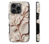 heindiy Compatible with iPhone 16 Pro Case,Wireless Charging Compatible,Patented 2-in-1 Dual-Layer Protection, Hot Transfer Print Hard Shell Cover - Elegant White Patchwork with Golden Leaves