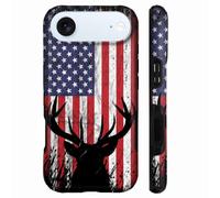 heindiy Compatible with iPhone 17 Air Case,Wireless Charging Compatible,Dual-Layer Protection,Soft Silicone + Hard Shell Cover Shockproof for Men Women-Classic American Flag Deer