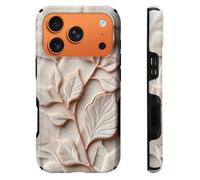 heindiy Compatible with iPhone 17 Pro Case,Wireless Charging Compatible,Patented 2-in-1 Dual-Layer Protection, Hot Transfer Print Hard Shell Cover - Elegant White Patchwork with Golden Leaves