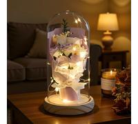 HEINexoria Birthday Gifts for Women - 7 Eternal Roses in Glass Dome with LED Lights | Luxury Artificial Flower Gift for Wife, Mum, Valentine's Day, Anniversary, Wedding, Home Decor, Real Wood Base