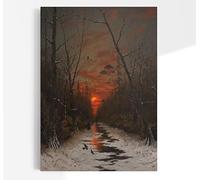 Heinrich Gogarten Sunset over the Winter Forest | Antique Print, Vintage Painting, Dark Landscape Wall Art, Poster, Artwork, Picture, Decor