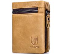 HEINSTON Genuine Leather RFID Blocking Mens Wallet with Zipper Around, 17 Card Slots, ID Window Card Case with Zip Coin Pocket & Gift Box, Brown