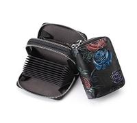 HEINSTON Small Genuine Leather Wallet for Women, RFID Blocking Credit Card Holder Wallet, A09 Red Blue Rose, One Size