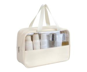 HEINSTON Travel-friendly Cosmetic Case Zipper Makeup Organizer Large Capacity Bag Waterproof Clear Pvc Portable Handle Dustproof Multifunctional Travel Black S, Beige, S