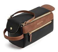 HEINSTON Travel Toiletry Bag for Men PU Leather Dopp Kit Water-resistant Bathroom Bag for Toiletries Shaving Cosmetic Bags for Women, Black+Brown, One Size