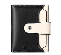 HEINSTON Women Leather Wallet RFID Blocking Small Bifold Zipper Pocket Wallet Card Case Purse with ID Window Red, Black-beige, One Size