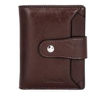 HEINSTON Women Leather Wallet RFID Blocking Small Bifold Zipper Pocket Wallet Card Case Purse with ID Window Red, 3-coffee, One Size