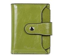 HEINSTON Women Leather Wallet RFID Blocking Small Bifold Zipper Pocket Wallet Card Case Purse with ID Window Red, 1-green, One Size