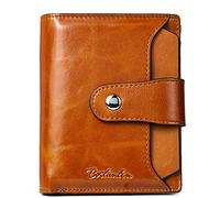 HEINSTON Women Leather Wallet RFID Blocking Small Bifold Zipper Pocket Wallet Card Case Purse with ID Window Red, 1-ab-brown, One Size